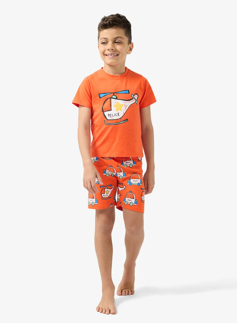 Pinata  Orange Helicopter Print Short Pyjamas for Men | Best Price UAE